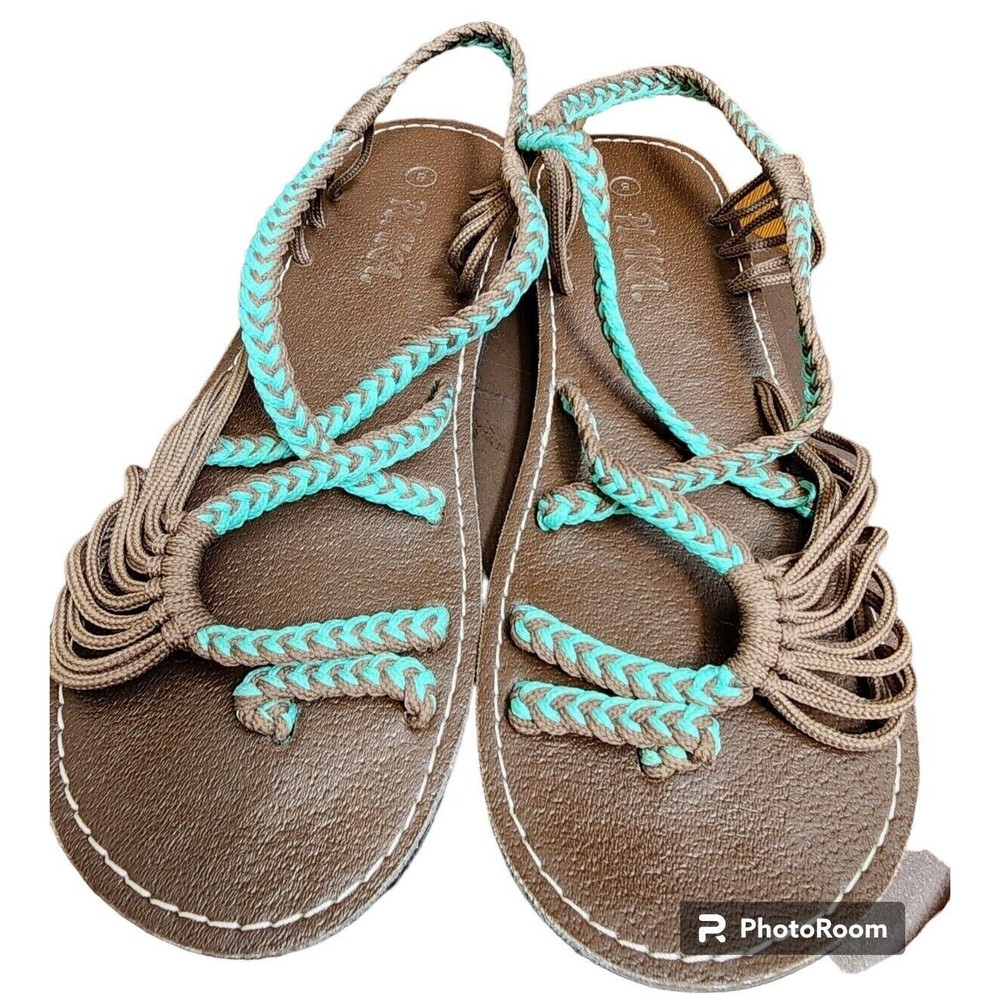 Plaka Palm Leaf Flat Sandals Size 8 Super Cute Hippie Boho
